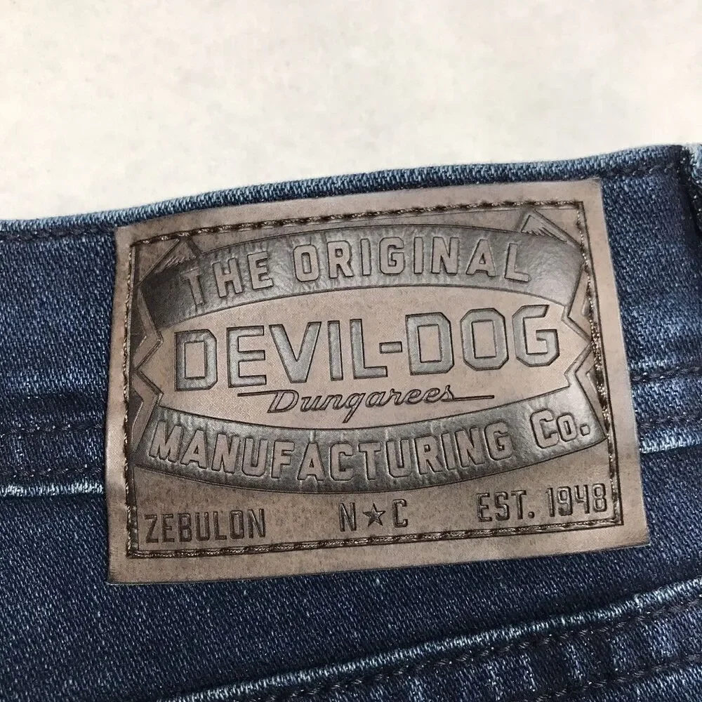 DEVIL DOG Bootcut Jeans Men 34/30 (36x30 fit) Relaxed Dark Raw Whisker Stretch